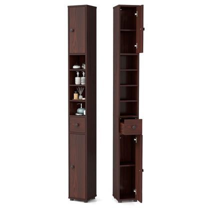 Freestanding Slim Bathroom Cabinet with Drawer and Adjustable Shelves