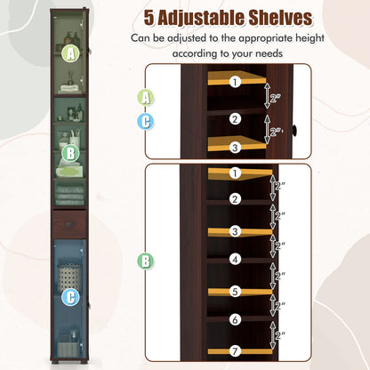Freestanding Slim Bathroom Cabinet with Drawer and Adjustable Shelves