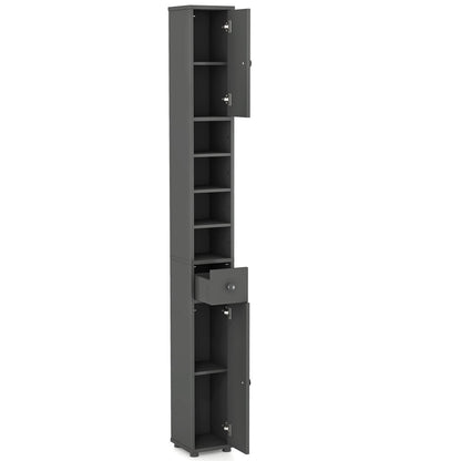 Freestanding Slim Bathroom Cabinet with Drawer and Adjustable Shelves