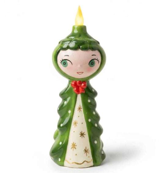 Tree Girl Candle-Lite | Mid Century Christmas Decor | Vintage Inspired Ceramic Holiday Figurine