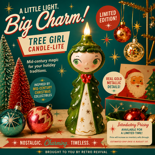 Tree Girl Candle-Lite | Mid Century Christmas Decor | Vintage Inspired Ceramic Holiday Figurine