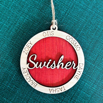 Family Christmas Ornament, Personalized Family Ornament, Wood Laser Cut Engraved Christmas Tree Decoration,  Custom Ornament