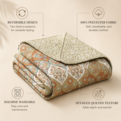 DaDa Bedding Bohemian Floral Paisley Garden Coral Teal Quilted Bedspread Set (LH1403)