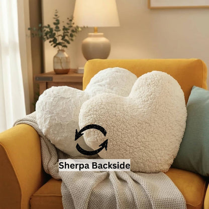 DaDa Bedding White Luxury Roses Romantic Plush Stuffed Heart Throw Pillow - 16” x 14”