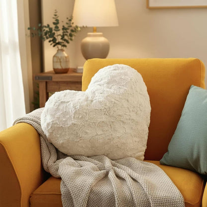 DaDa Bedding White Luxury Roses Romantic Plush Stuffed Heart Throw Pillow - 16” x 14”