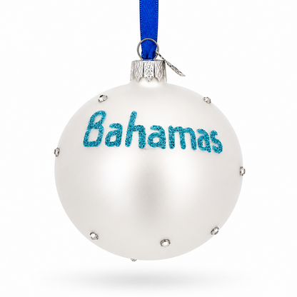 Flag of Bahamas Glass Ball Christmas Ornament 3.25 Inches