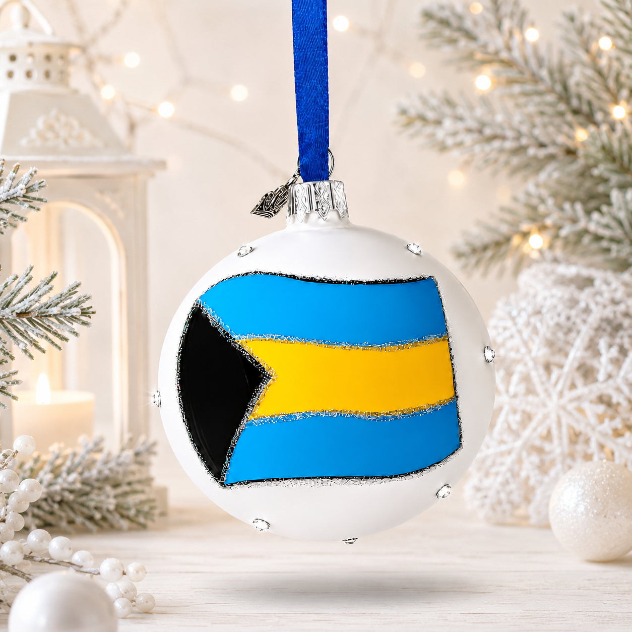 Flag of Bahamas Glass Ball Christmas Ornament 3.25 Inches