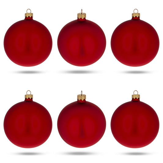Set of 6 Matte Red Glass Ball Christmas Ornaments 3.25 Inches