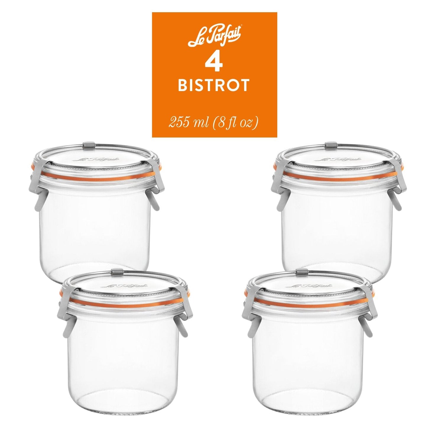 Le Parfait Bistrot, French Glass Jars with Airtight Clip Lids for Canning and Serving