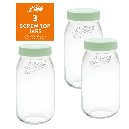 Le Parfait Screw Top Jars, French Glass Storage Jars with Colorful Airtight Screw Lids