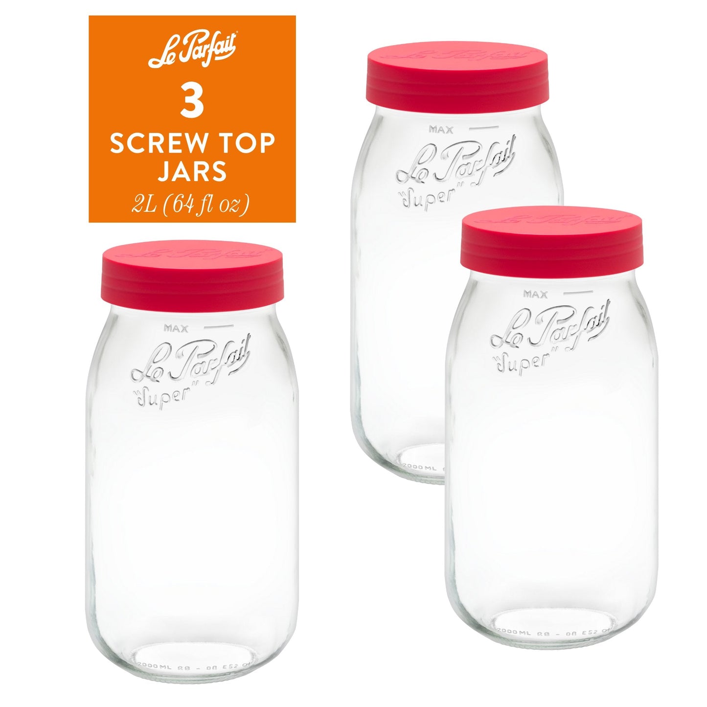 Le Parfait Screw Top Jars, French Glass Storage Jars with Colorful Airtight Screw Lids