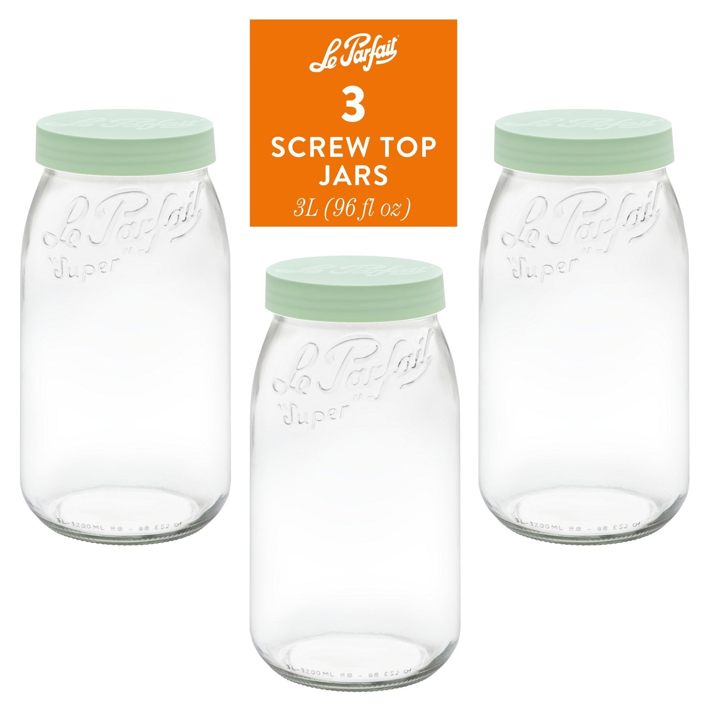 Le Parfait Screw Top Jars, French Glass Storage Jars with Colorful Airtight Screw Lids