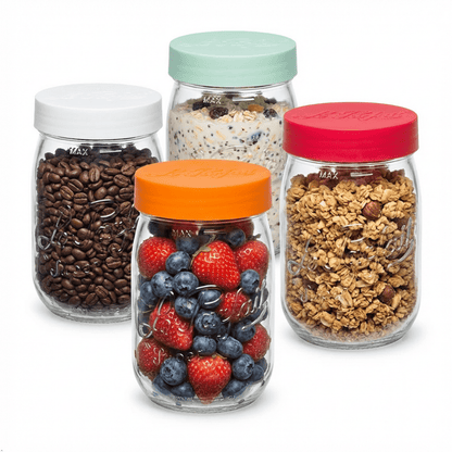 Le Parfait Screw Top Jars, French Glass Storage Jars with Colorful Airtight Screw Lids