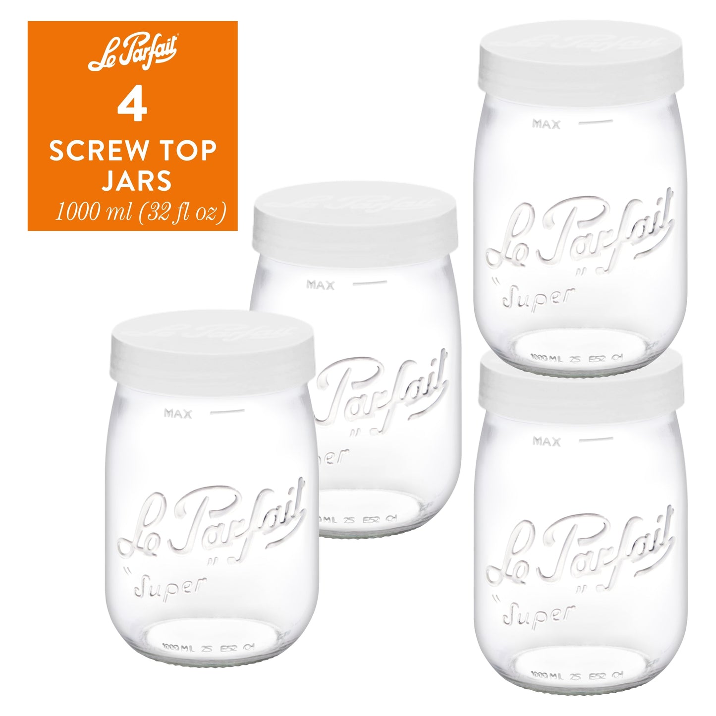 Le Parfait Screw Top Jars, French Glass Storage Jars with Colorful Airtight Screw Lids