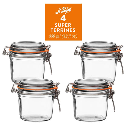Le Parfait Super Terrines, French Glass Canning Jars with Wire-Bail Clamp Lid