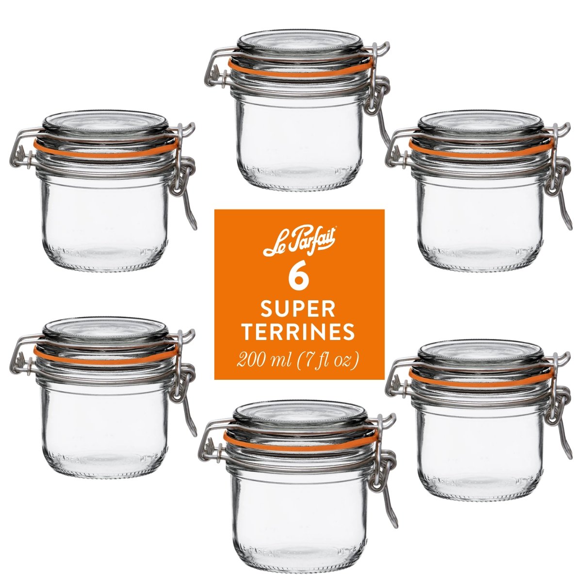 Le Parfait Super Terrines, French Glass Canning Jars with Wire-Bail Clamp Lid