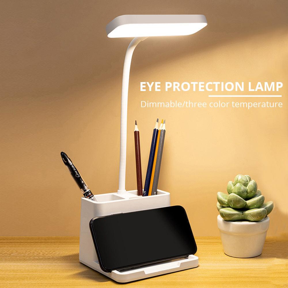 LED Desk Lamp with Penholder Eye Protection Reading Desk Lamp Rechargeable Flexible Gooseneck Bedside Lamp Indoor Lighting Decorative Table Lamp Cute Study Lamps for Bedroom Décor