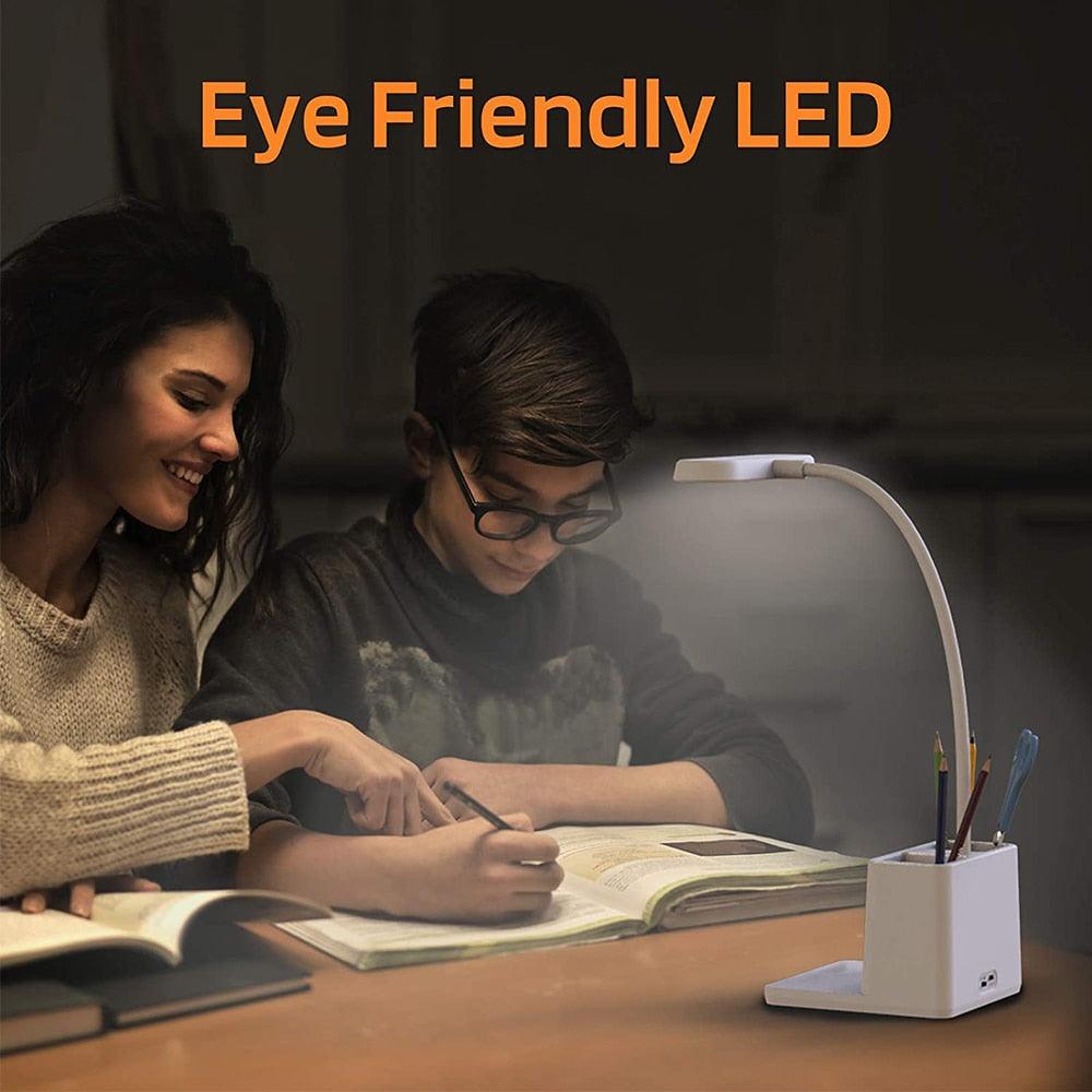 LED Desk Lamp with Penholder Eye Protection Reading Desk Lamp Rechargeable Flexible Gooseneck Bedside Lamp Indoor Lighting Decorative Table Lamp Cute Study Lamps for Bedroom Décor