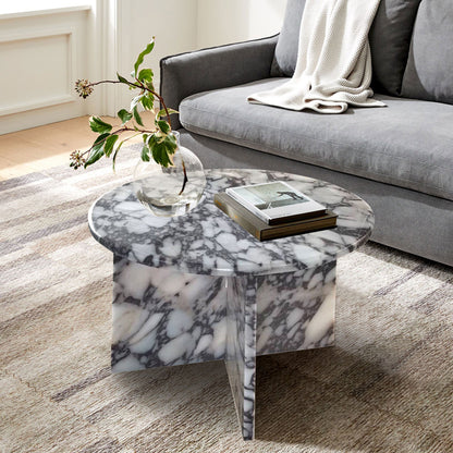 Calacatta Viola Marble Round Polished Coffee Table Modern Style 24 Inch Diameter