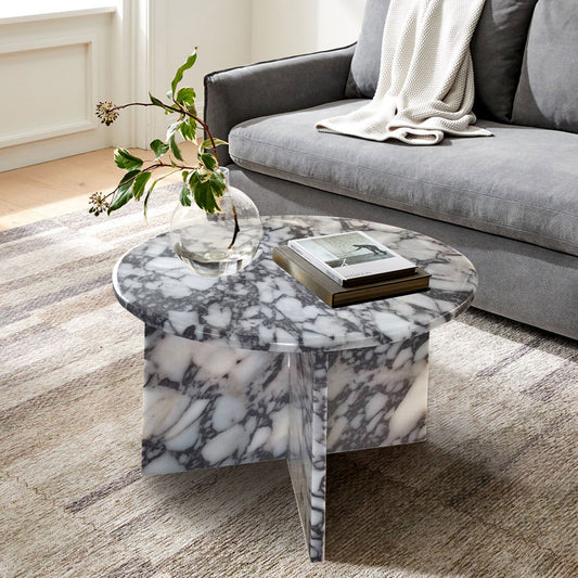 Calacatta Viola Marble Round Polished Coffee Table Modern Style 24 Inch Diameter