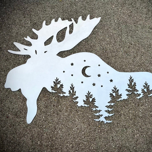 Moose Forest Night Sky Metal Wall Art