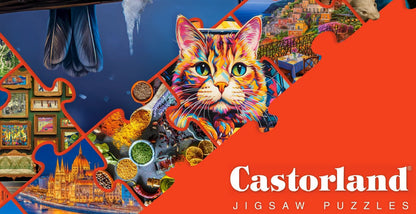 500 Piece Jigsaw Puzzle, Cozy Fireplace, Christmas living room, Decorated tree, Fireplace and sleeping dogs, Festive holiday art., Adult Puzzle, Castorland B-54060