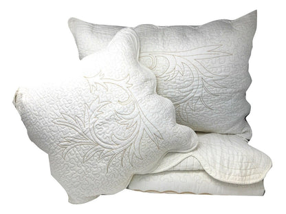 DaDa Bedding Elegant White Floral Beige Matelassé 100% Cotton Coverlet 5Pcs Bedspread Set - King Size (DXJ101796)