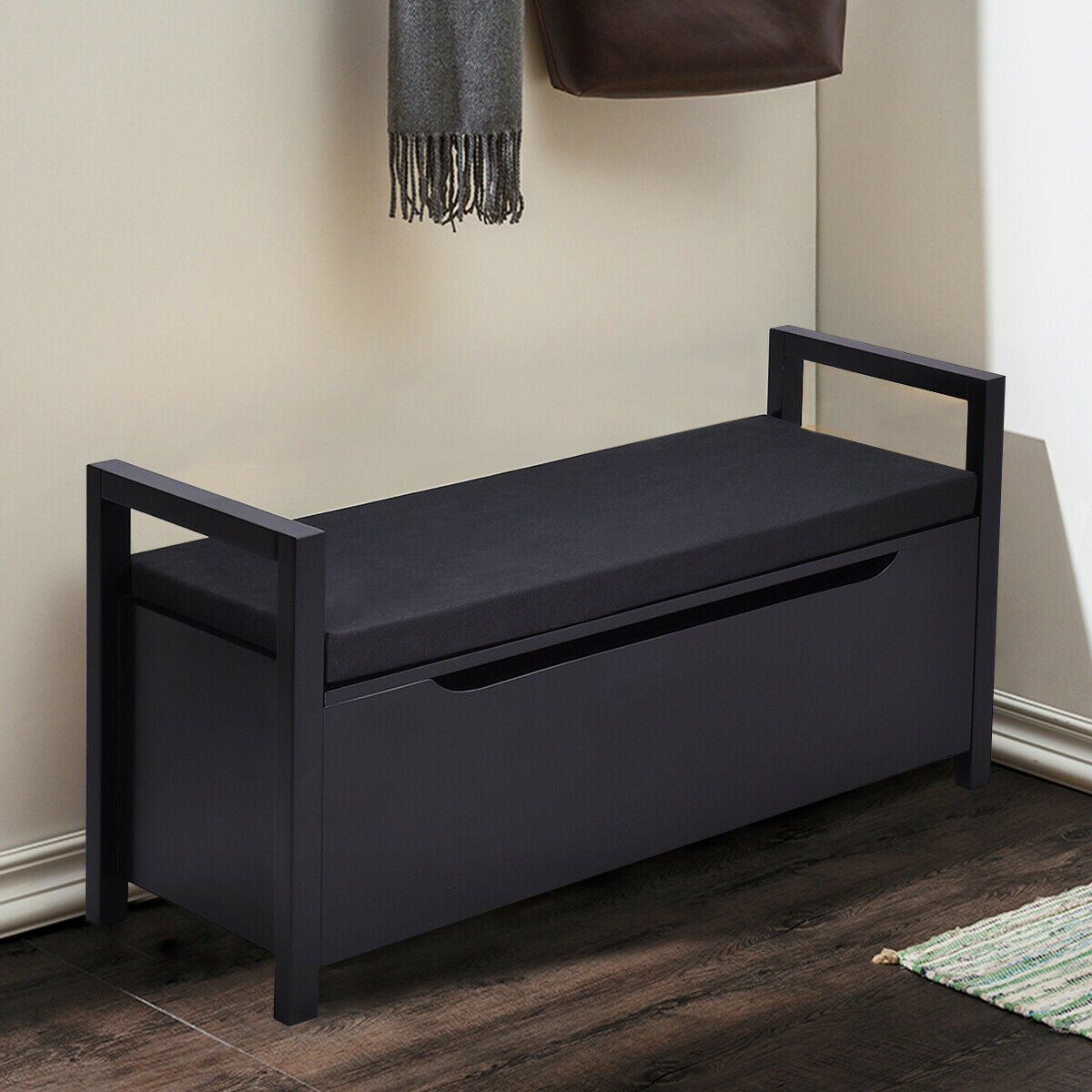 34.5 ×15.5 ×19.5 Inch Shoe Storage Bench with Cushion Seat for Entryway