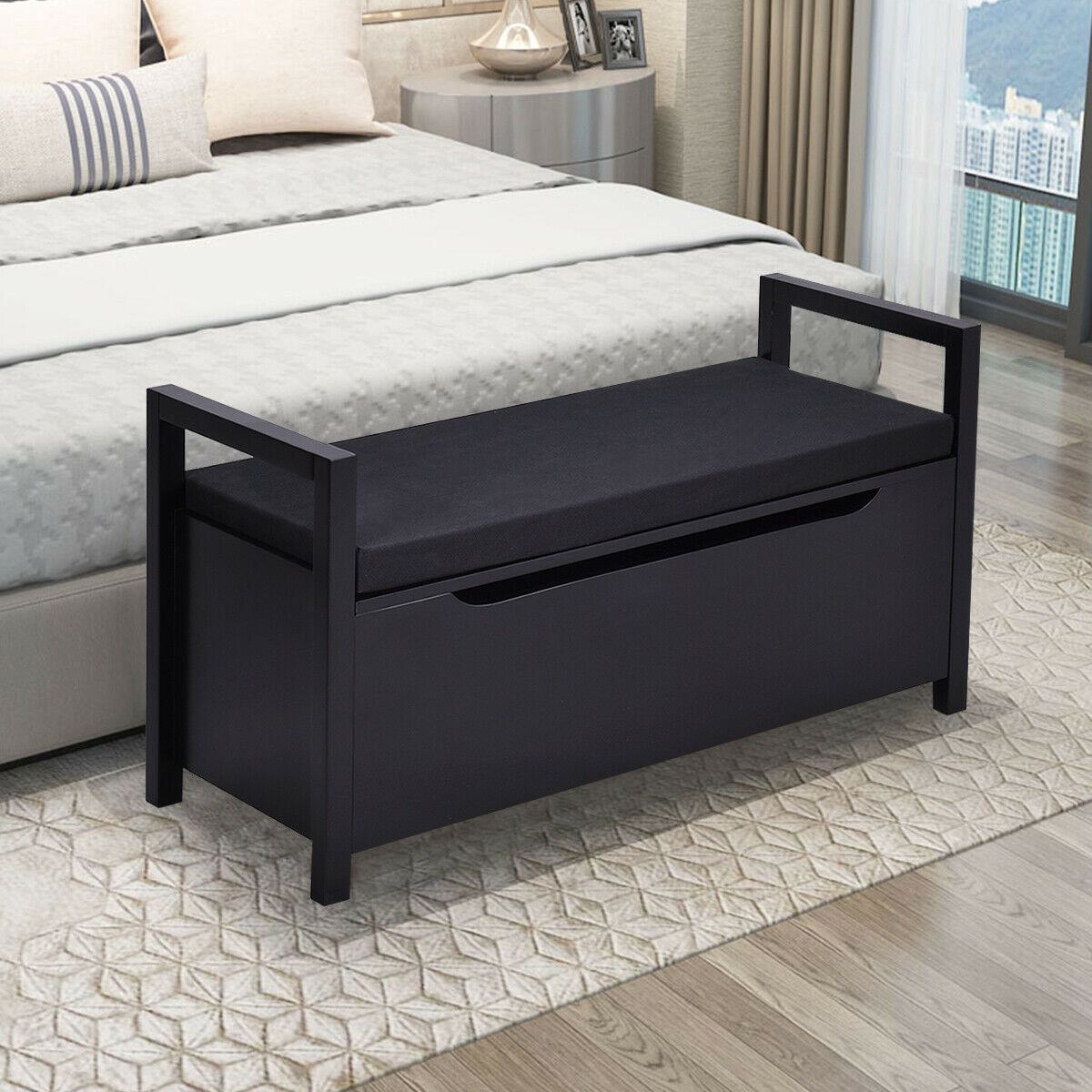 34.5 ×15.5 ×19.5 Inch Shoe Storage Bench with Cushion Seat for Entryway