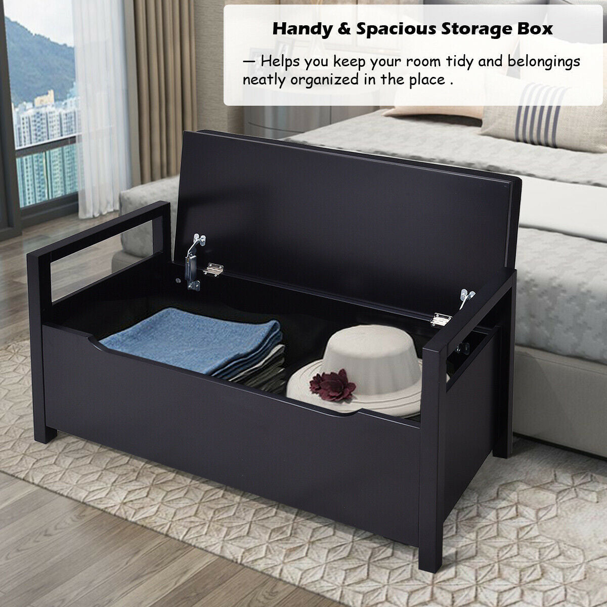 34.5 ×15.5 ×19.5 Inch Shoe Storage Bench with Cushion Seat for Entryway