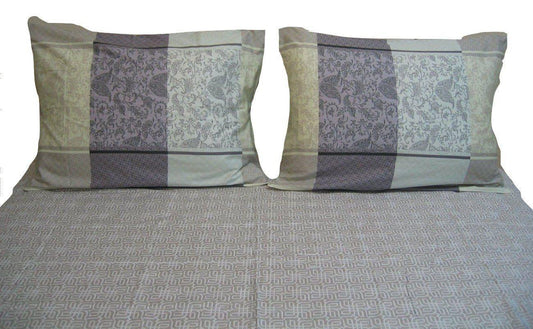 DaDa Bedding Jacquard Grey Floral Paisley Flat Sheet & Pillow Cases Set (FS8222)