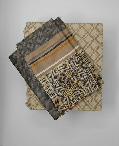 DaDa Bedding Geometric Striped Tan Brown Multi-Color Fitted + Flat Sheet & Pillow Cases Set (FSFS8279)