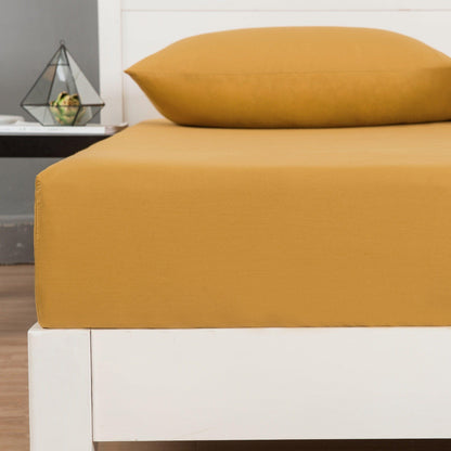 DaDa Bedding Honey Yellow Cotton Fitted Sheet Set