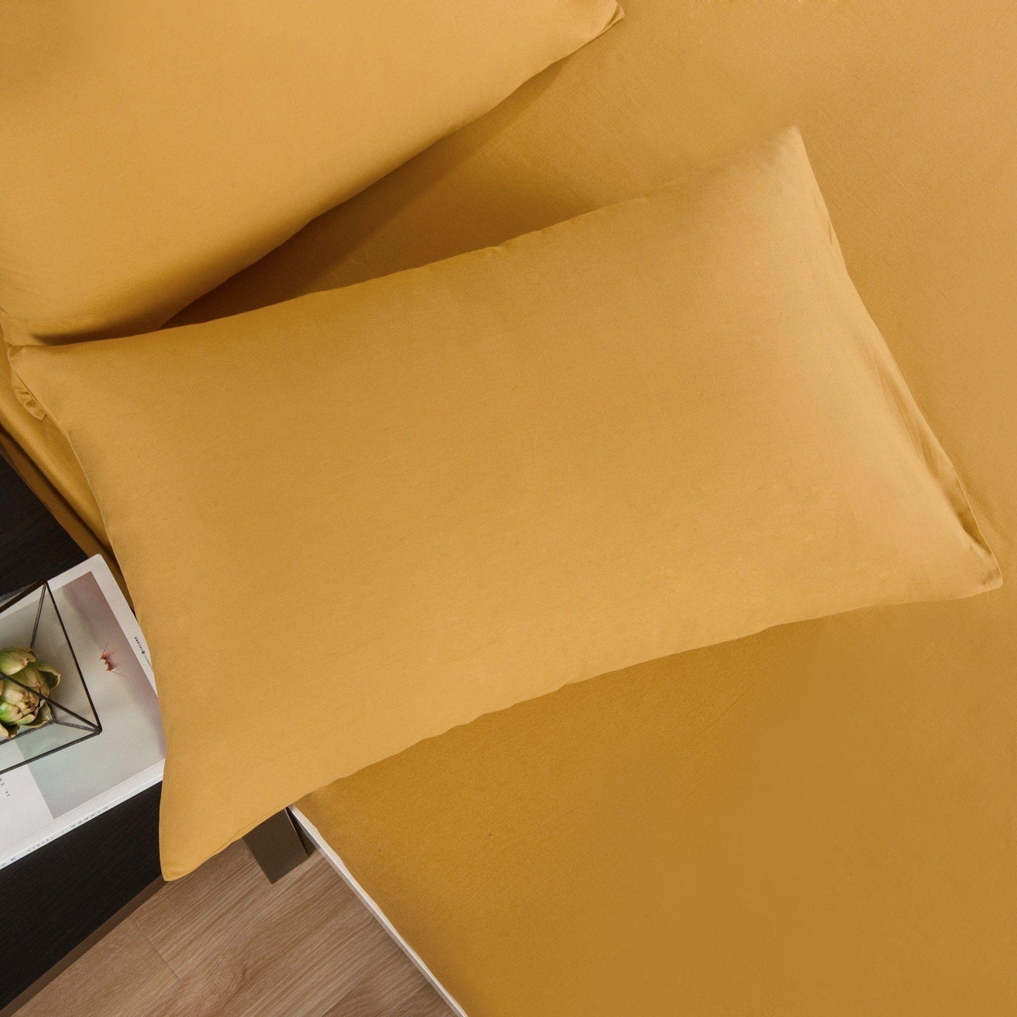DaDa Bedding Honey Yellow Cotton Fitted Sheet Set
