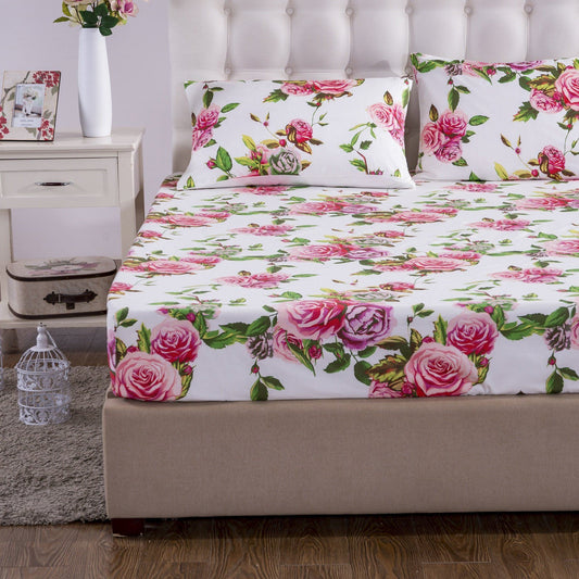 DaDa Bedding Pink Romantic Roses Floral Fitted Sheet Set