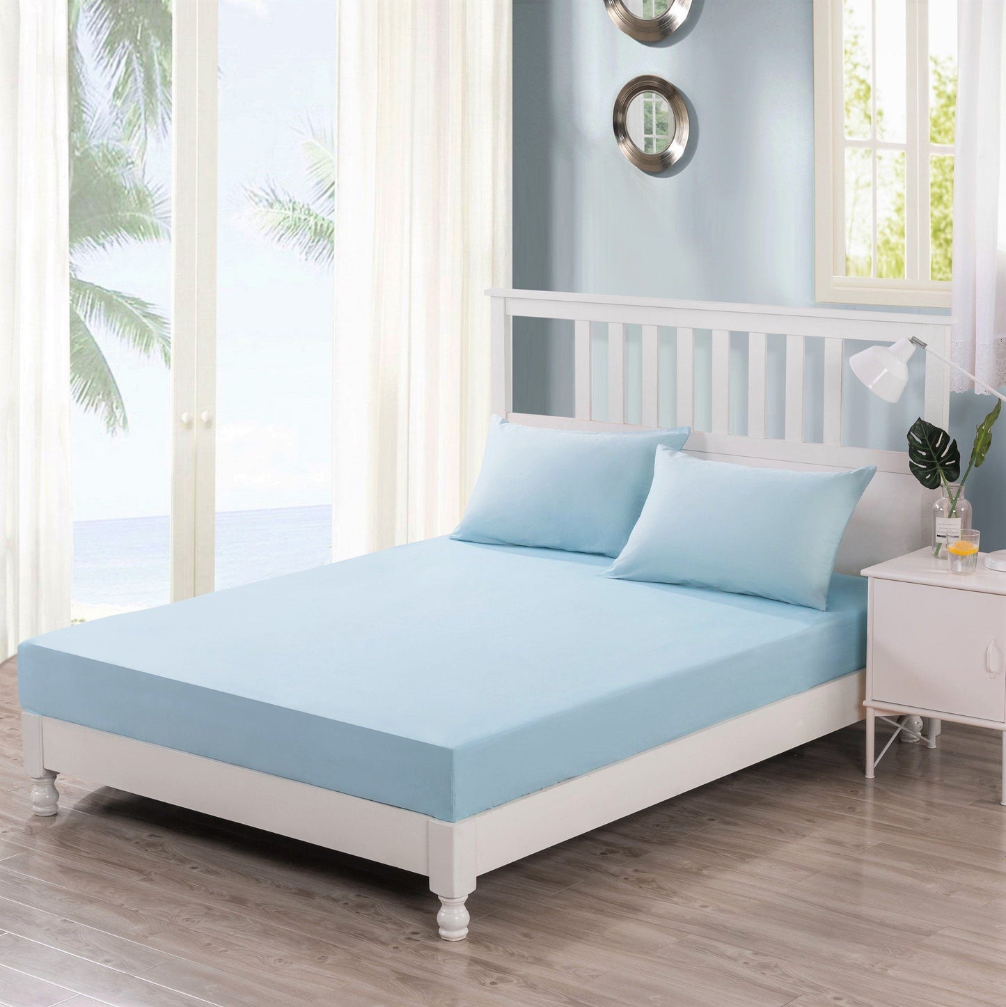 DaDa Bedding Seafoam Blue Cotton Fitted Sheet Set