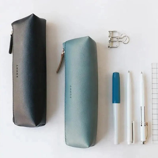 Simple Classic Black Leather Pencil Case For Students Vintage Pen Storage Case Unique Case For Office