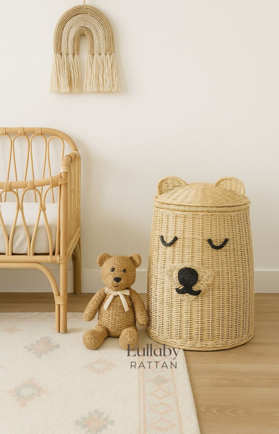 Rattan Bear Hamper Basket | Kids Toy Storage & Nursery Laundry Basket