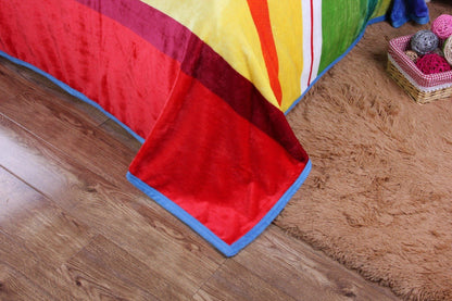 DaDa Bedding Colorful Striped Rainbow Reversible Plush Luxe Flannel Fleece Throw Blanket (XY9867)