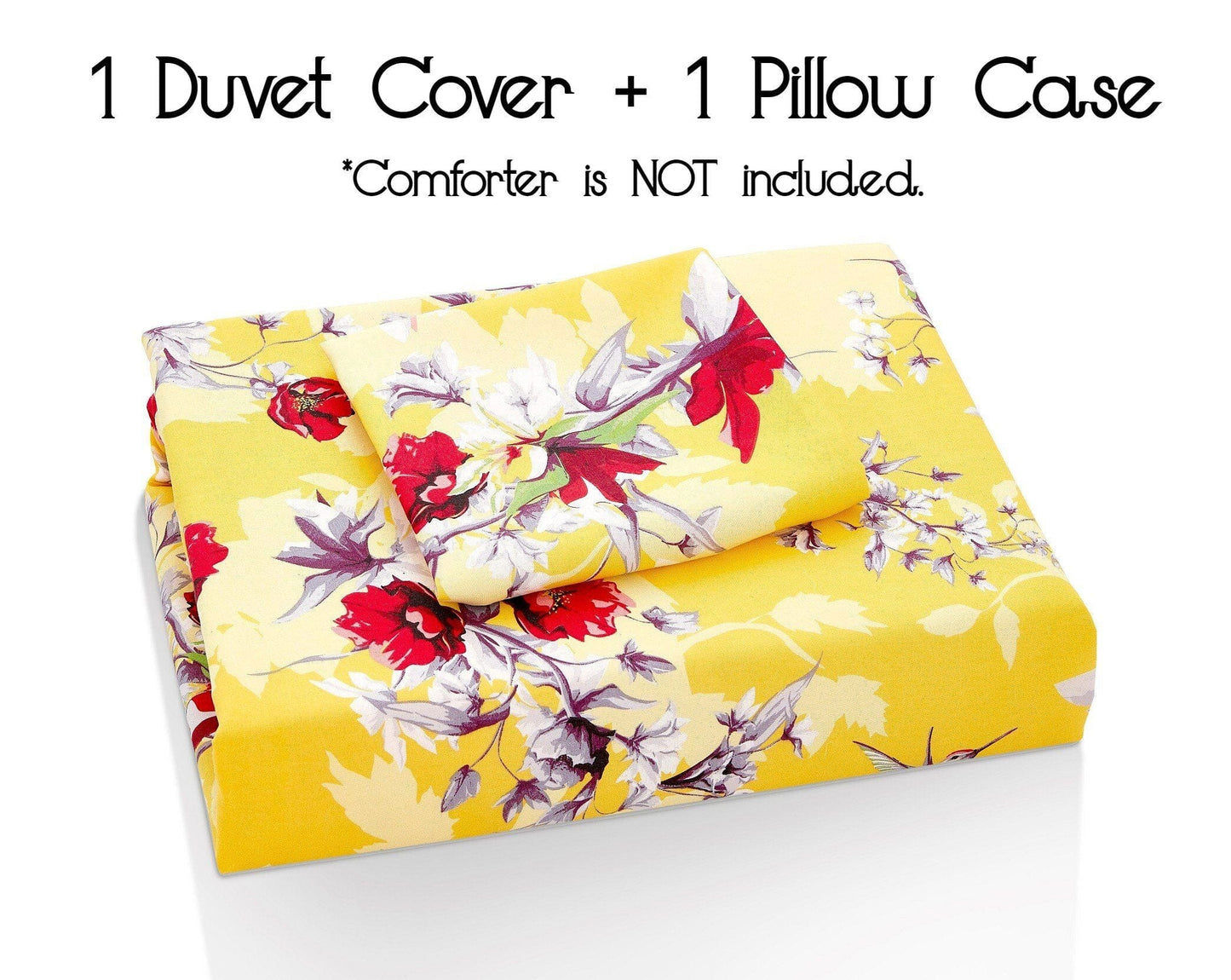 DaDa Bedding Sunshine Yellow Hummingbird Floral Duvet Cover Set