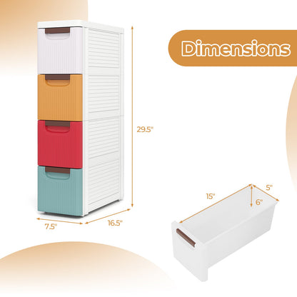4-Drawer Rolling Organizer Unit Narrow Storage Cabinet with Built-In Wheels for Small Space-Colorful