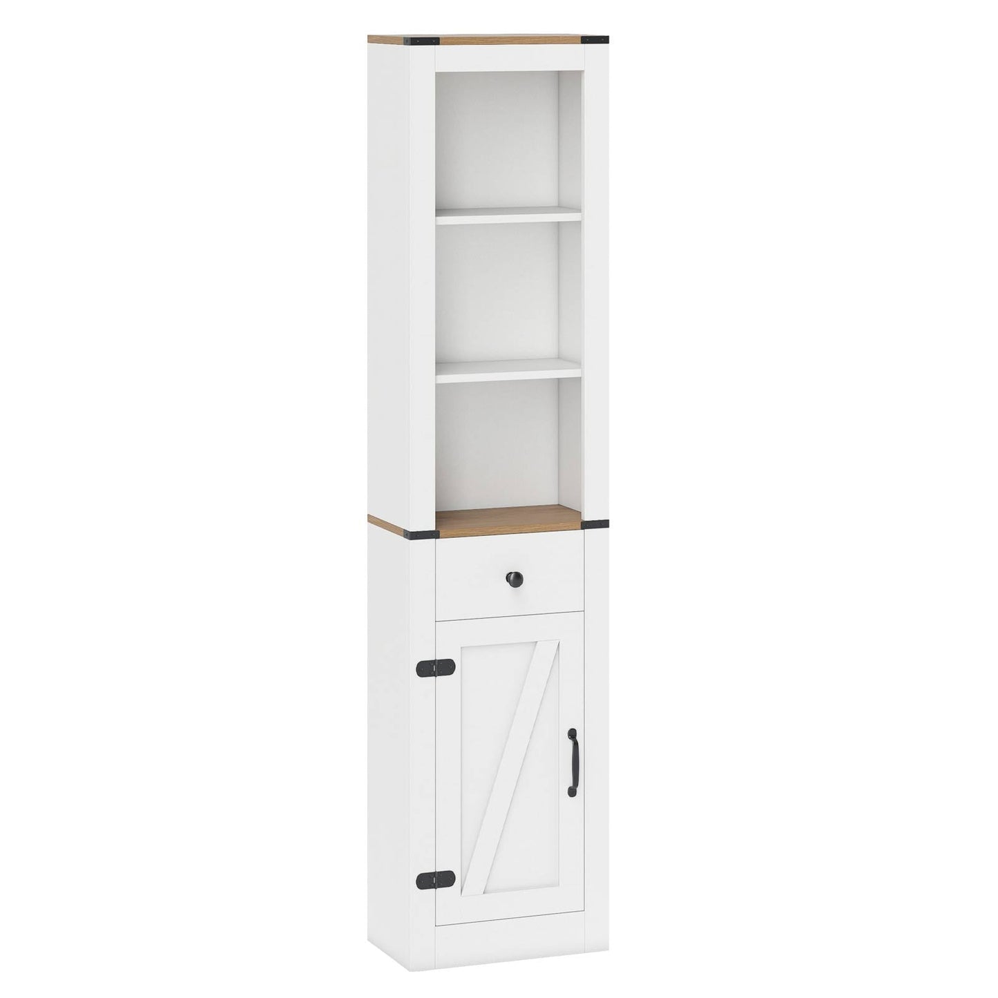 68 inch Tall Bathroom Cabinet with Barn Door Narrow Slim Storage Organizer Unit with Drawer-White