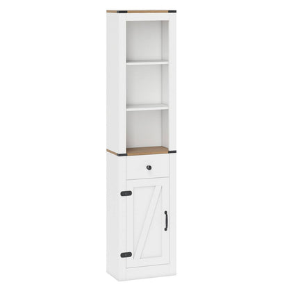 68 inch Tall Bathroom Cabinet with Barn Door Narrow Slim Storage Organizer Unit with Drawer-White