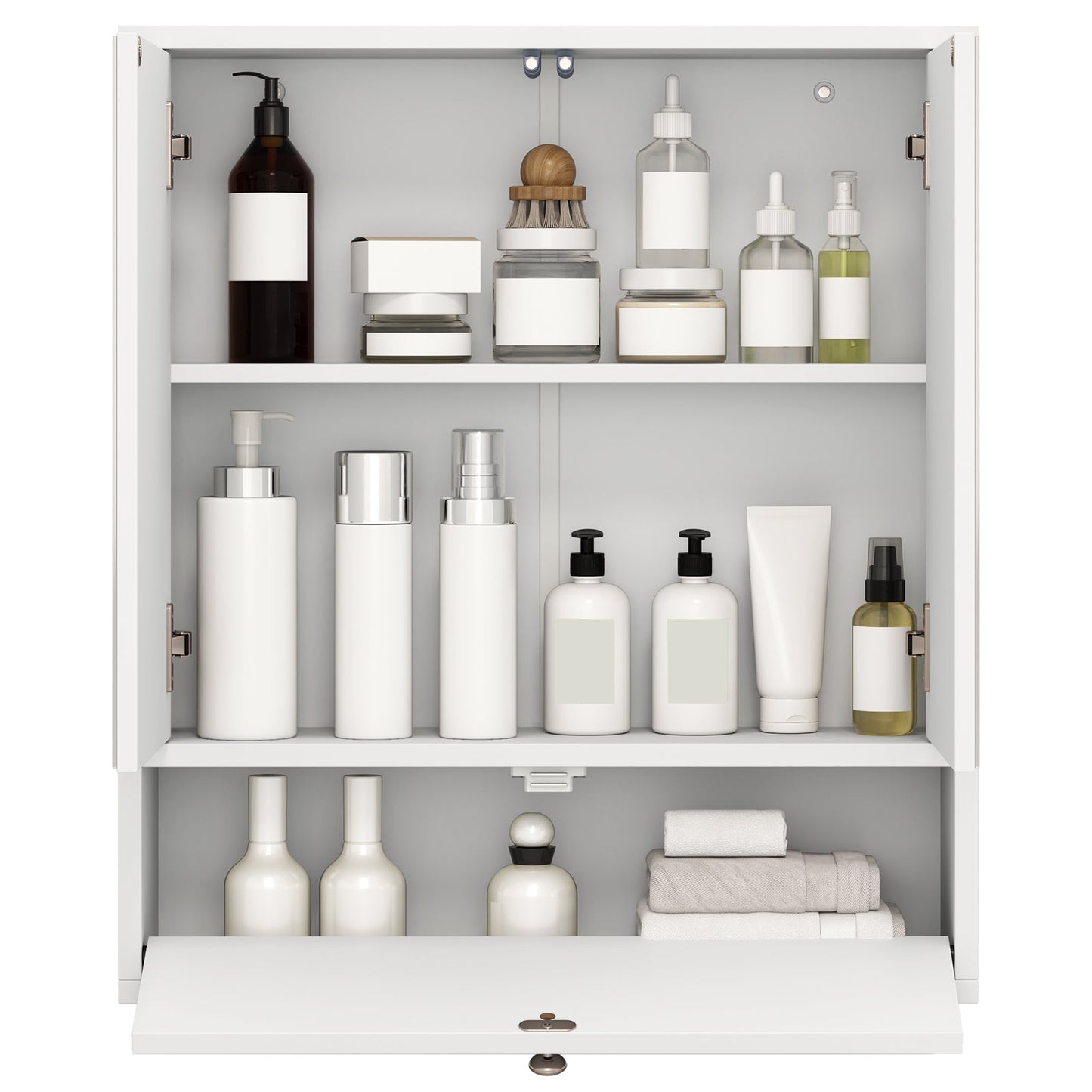 Double Door Wall-Mounted Bathroom Mirrored Medicine Cabinet-White