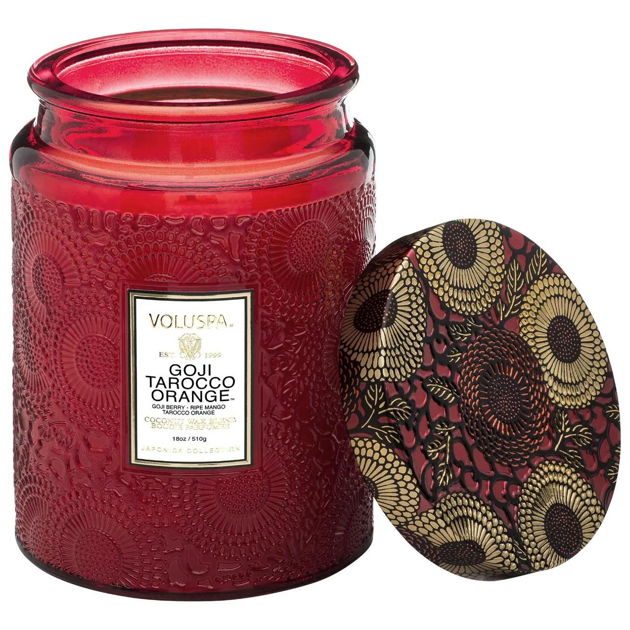 Voluspa Goji & Tarocco Orange Glass Jar Candle - Long-Lasting Citrus Fragrance, Coconut Wax, 140 Hours Burn Time